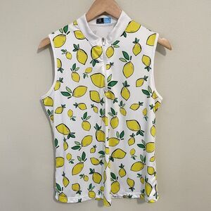 PGA Tour Lemon Print Golf Top 1/4 Zip Mock Neck Sleeveless Shirt Women’s L